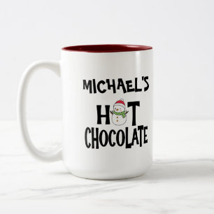 Hot Chocolate Snowman for Kids & custom Name Two-Tone Coffee Mug