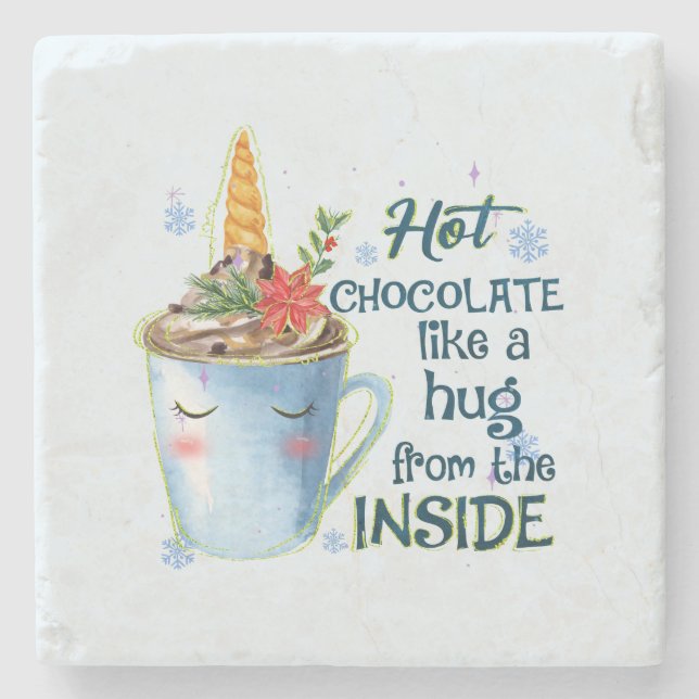 Hot Chocolate Unicorn | Cosy Unicorn Winter Stone Coaster (Front)