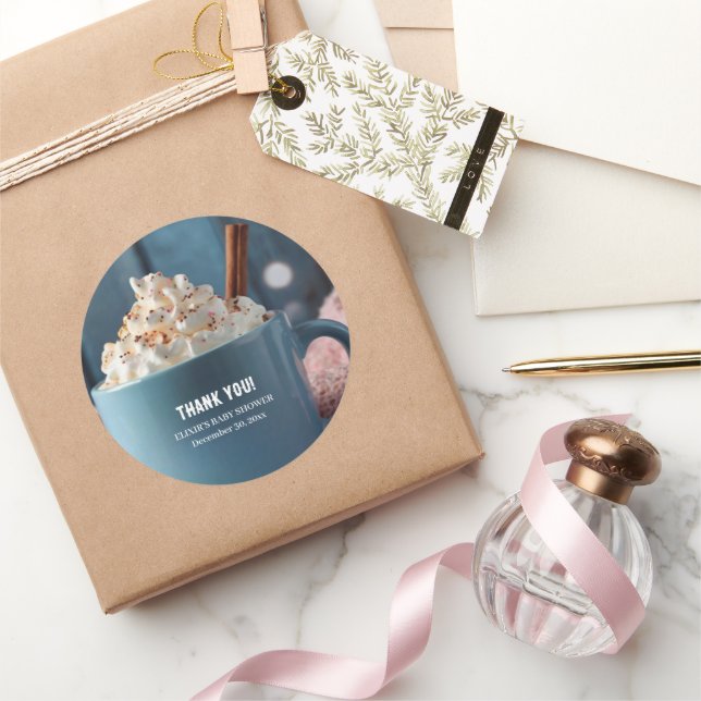Hot Chocolate w/ Whipped Cream Cosy Baby Shower Classic Round Sticker (Gifting)