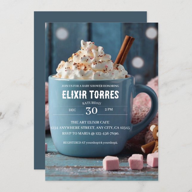 Hot Chocolate w/ Whipped Cream Cosy Baby Shower Invitation (Front/Back)