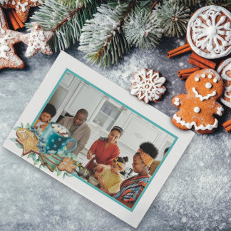 Hot Chocolate with Cookies and Greenery Flat Photo Holiday Card