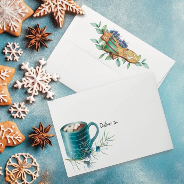 Hot Chocolate with Cookies and Greenery Watercolor Envelope (Creator Uploaded)