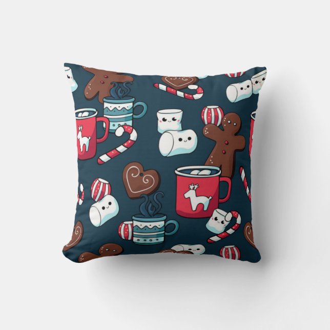 Hot Coco And Christmas Treats Pattern Cushion (Front)