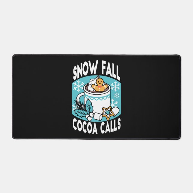 Hot Cocoa and Winter Charm - Snow Fall Cocoa Calls Desk Mat (Front)