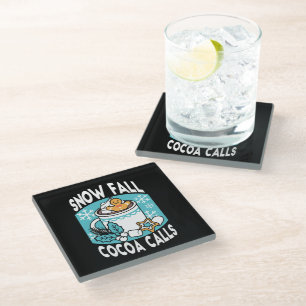 Hot Cocoa and Winter Charm - Snow Fall Cocoa Calls Glass Coaster