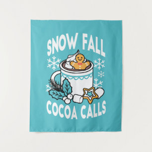 Hot Cocoa and Winter Charm - Snow Fall Cocoa Calls Tapestry