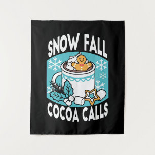 Hot Cocoa and Winter Charm - Snow Fall Cocoa Calls Tapestry