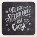 Hot Cocoa Bar Chalkboard Square Paper Coaster<br><div class="desc">This chalkboard hot cocoa coaster features chalk hand lettering that says "Old Fashioned Sleigh Rides and Hot Cocoa" on a faux chalkboard background. The lettering features decorative swashes and ornamental swirls.</div>