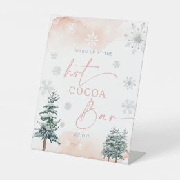 Hot Cocoa Bar sign, blush winter wonderland Pedestal Sign