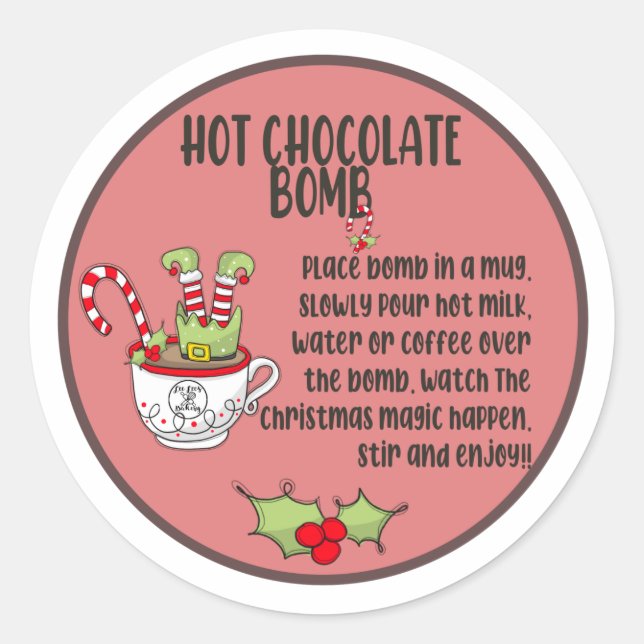 Hot cocoa bomb sticker, hot chocolate bomb label (Front)
