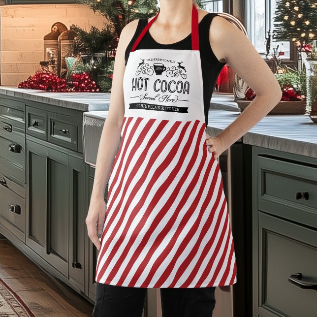 Hot Cocoa Candy Cane Christmas Personalised Apron (Shown as a size medium)