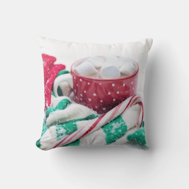 Hot Cocoa | Candy Cane | Scarf & Mitts Christmas Cushion (Front)