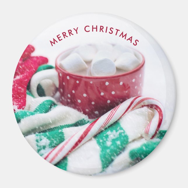 Hot Cocoa | Candy Cane | Scarf & Mitts Christmas Magnet (Front)