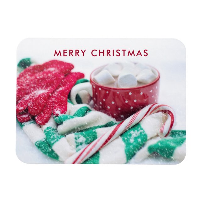 Hot Cocoa | Candy Cane | Scarf & Mitts Christmas Magnet (Horizontal)