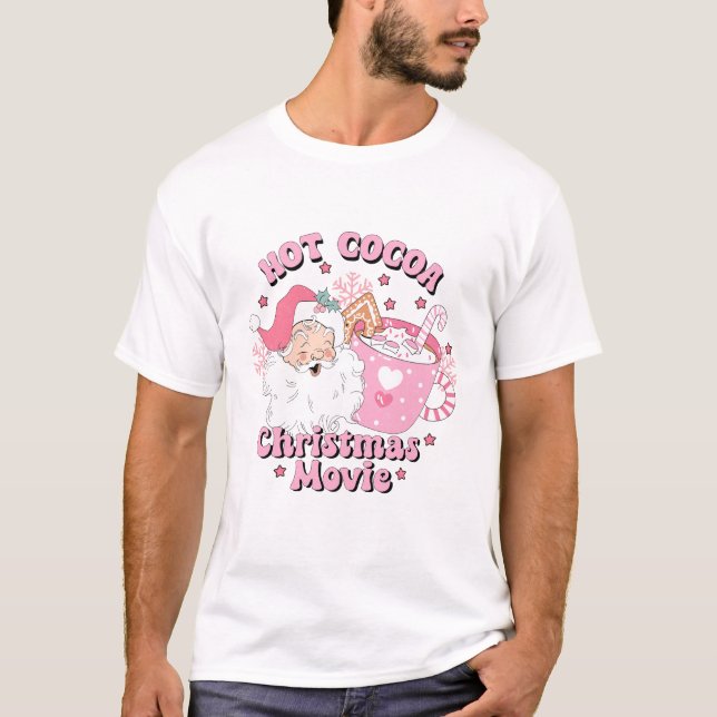 "Hot Cocoa Christmas Movies" Vintage Santa T-Shirt (Front)