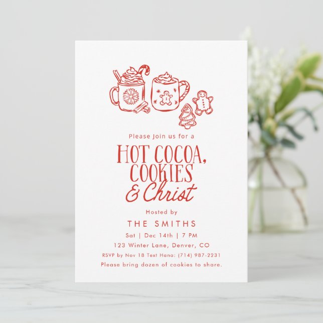 Hot Cocoa Cookies & Christ Christmas Invitation (Standing Front)