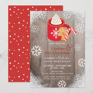 Hot Cocoa & Cookies Red Birthday Invitation