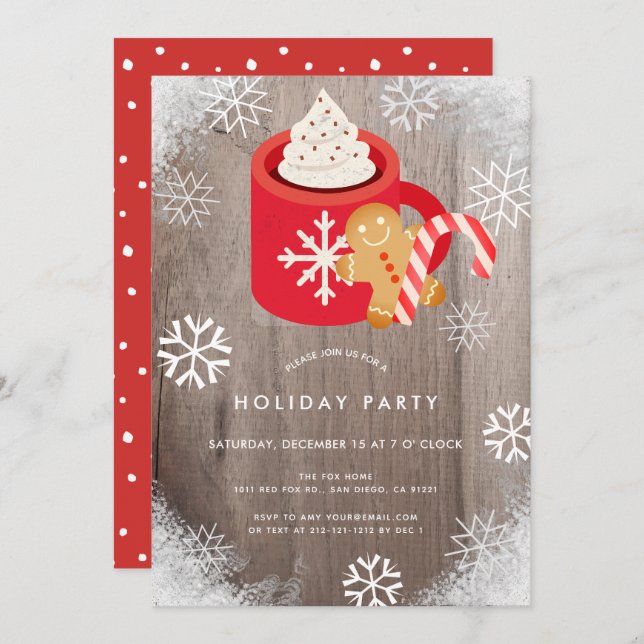 Hot Cocoa & Cookies Red Holiday Party Invitation (Front/Back)