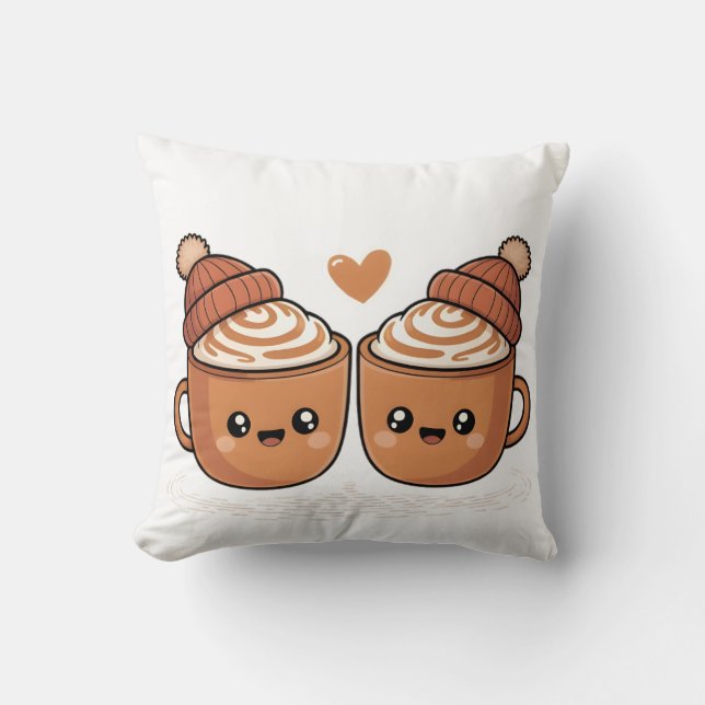 Hot Cocoa Couple Pillow – Cute Cozy Winter Décor (Front)
