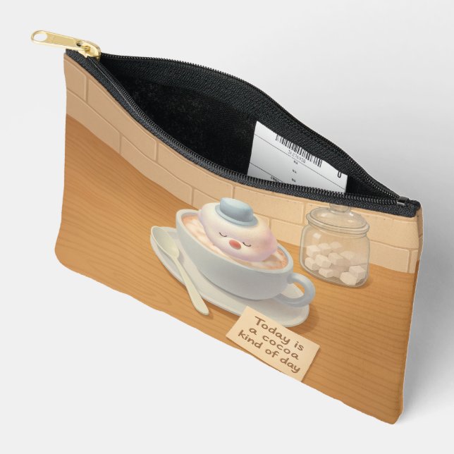 Hot Cocoa Day: Smiling Bichon Marshmallow Art Accessory Pouch (Open)