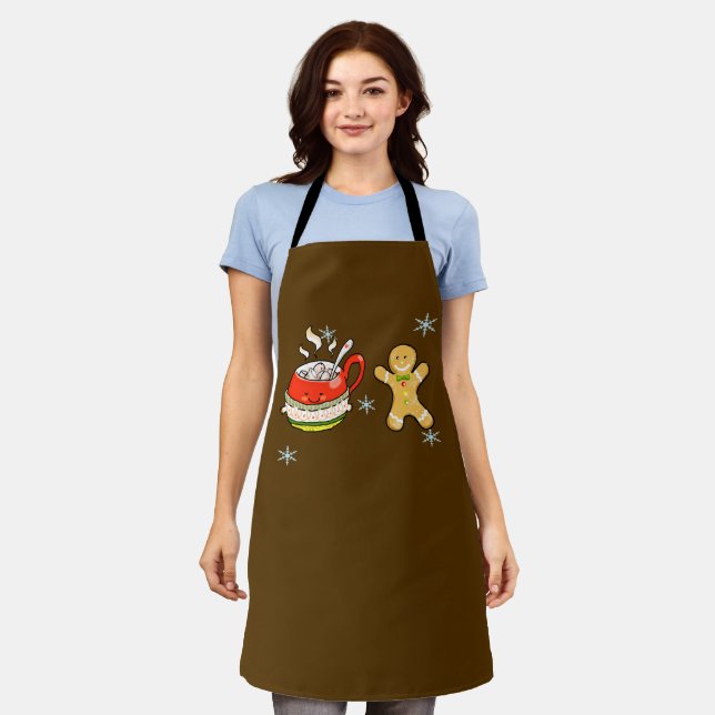hot cocoa drink + gingerbread man apron (Worn)