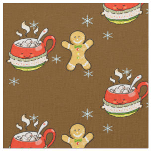hot cocoa drink + gingerbread man fabric