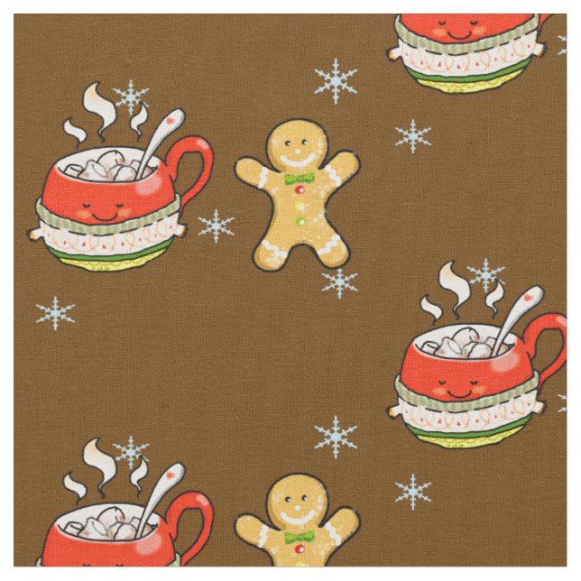 hot cocoa drink + gingerbread man fabric (Close Up)