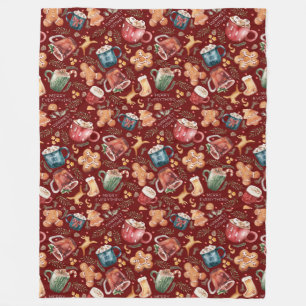 Hot Cocoa Gingerbread Cookies Rustic Christmas Fleece Blanket