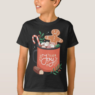 Hot Cocoa Gingerbread Man with Candy Cane Joy T-Shirt