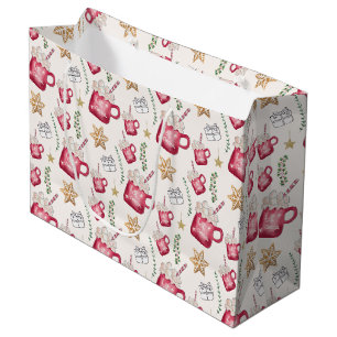 Hot Cocoa Holiday Party Watercolor Art Large Gift Bag