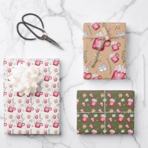 Hot Cocoa Holiday Party Watercolor Art Wrapping Paper Sheet
