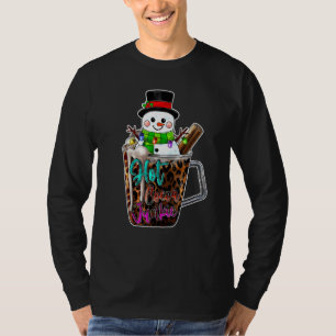 Hot Cocoa Junkie Leopard Cute Snowman Merry Christ T-Shirt
