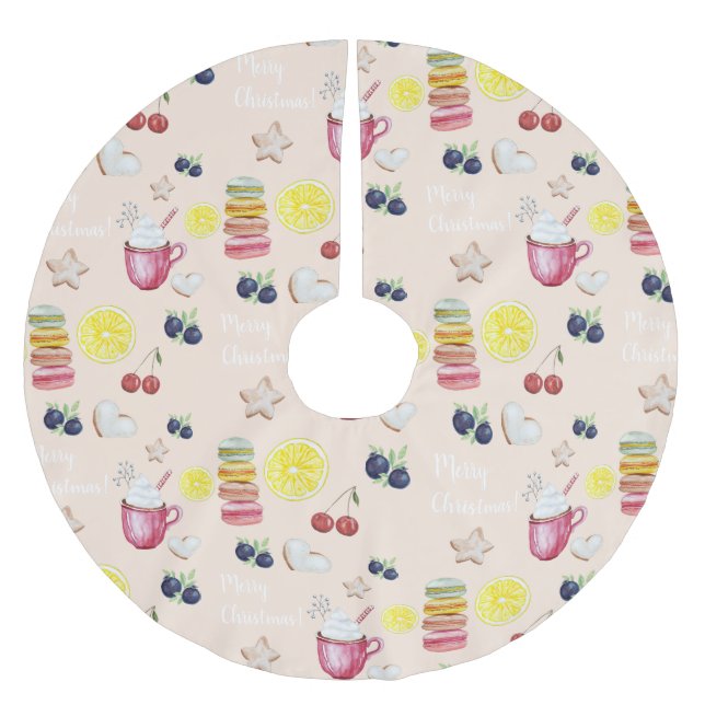 Hot cocoa lemon gingerbread watercolor brushed polyester tree skirt (Front)