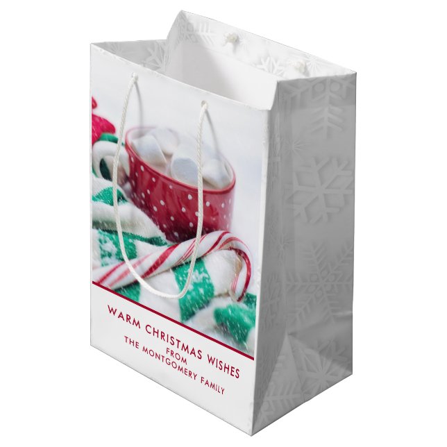 Hot Cocoa Marshmallows & Candy Cane Christmas Medium Gift Bag (Front Angled)