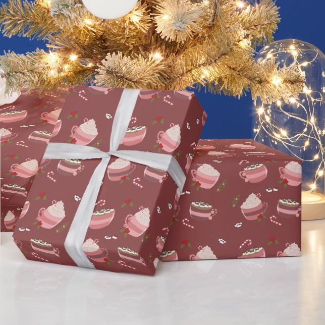 Hot Cocoa Mugs Pattern Holiday Wrapping Paper (Holidays)