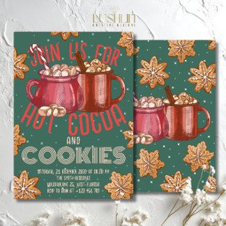Hot Cocoa Red Mug & Cookies Holiday | Christmas Invitation