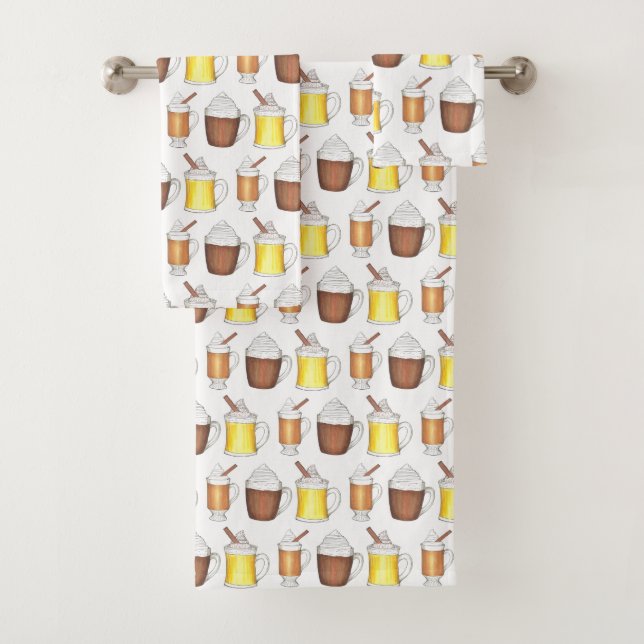 Hot Cocoa Rum Eggnog Winter Holiday Drinks Bath Towel Set (Insitu)