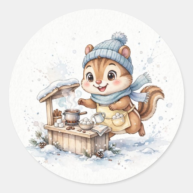 Hot Cocoa Stand Chipmunk Classic Round Sticker (Front)