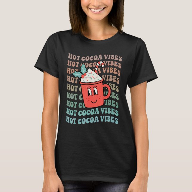 Hot Cocoa Vibes Retro Christmas Peppermint Hot Cho T-Shirt (Front)