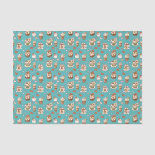 Hot Cocoa Winter Drinks Green Background Pattern  Tissue Paper (Front)