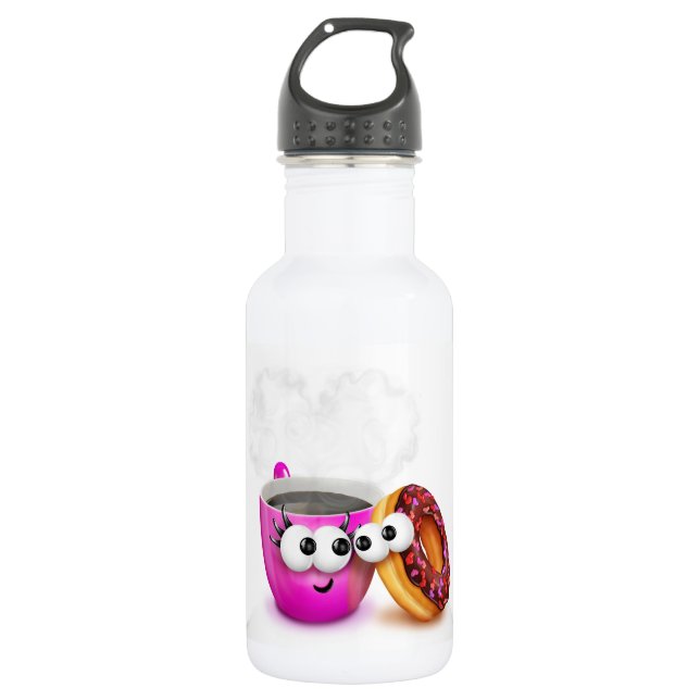 Hot Coffee And A Doughnut Water Bottle (Front)