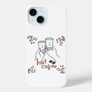 Hot Coffee Cosy Hand Drawn Coffee Lovers Botanical iPhone 15 Case