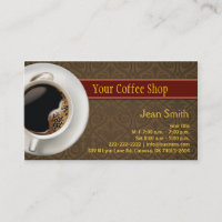 Hot Coffee Damask Brown Business Card