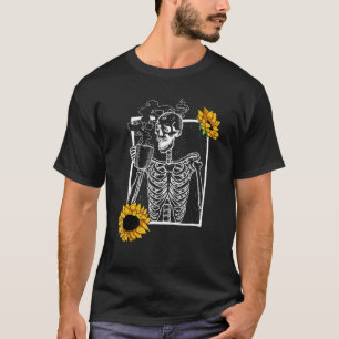 Hot Coffee Skeleton Sunflower Skeletons Happy Hall T-Shirt