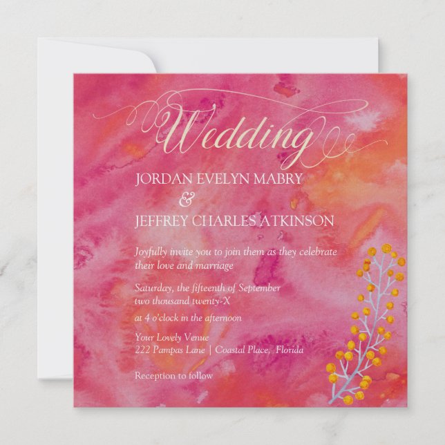 Hot Colour Romantic Wedding Invitation (Front)