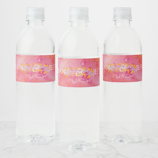 Hot Colour Romantic Wedding Water Bottle Label (Bottles)