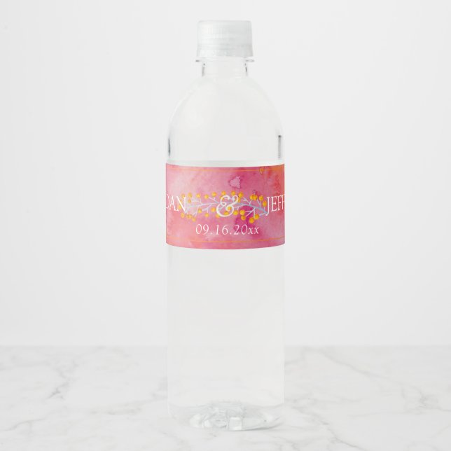 Hot Colour Romantic Wedding Water Bottle Label (Front)
