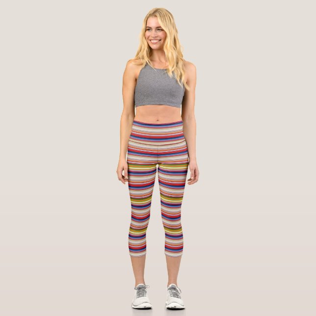 Hot colourful stripes capri leggings (Front)