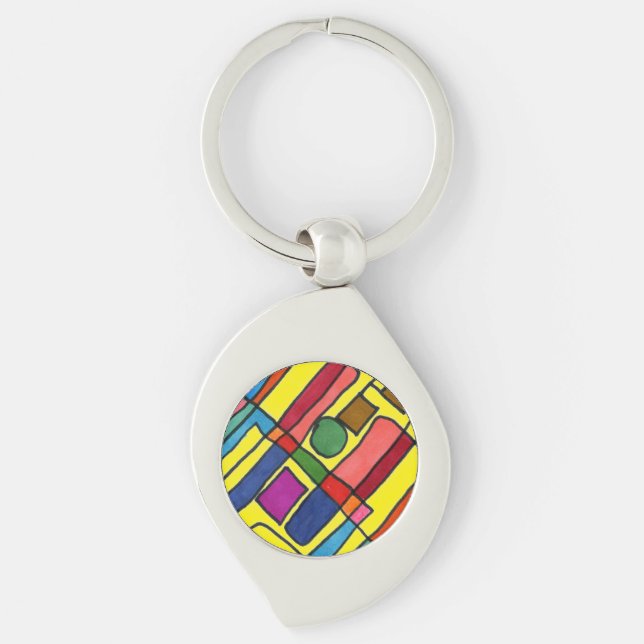 Hot & cool rectangular stripes with circle accent key ring (Front)