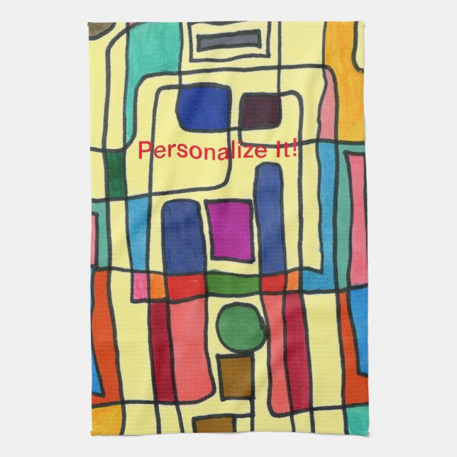 Hot & cool rectangular stripes with circle accent tea towel (Vertical)
